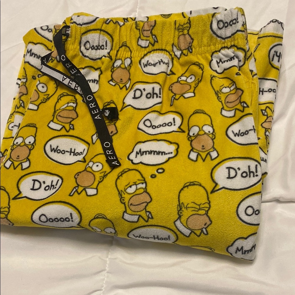 Mens Aeropostale Yellow and White Homer Simpson Pajama Bottoms